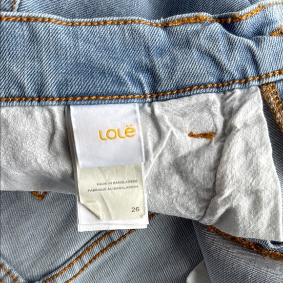 Lolë Light Wash Mini Denim Skirt Raw Hemline Stretchy - Picture 9 of 13